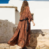 Bohemian Tie dye Striped Long Tunic Sexy Long Kimono Dress Summer Women Beach Wear Casual Elegant Vintage Maxi Dress