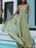 Women's Dress With A Back V Tie With A Solid Color Open Skirt Sexy Vacation