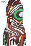Colorful Print Halter Rompers Women 2023 Summer Sleeveless Backless Skinny Stretch Sporty Playsuits Female