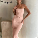 Women's Spaghetti Strap Square Collar Midi Wedding Party Dresses 2022 Summer Sexy Tunics Bodycon Evening Dress Black Red