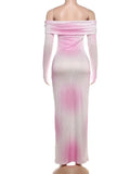 Pink Rhinestone Off-shoulder Maxi Dress- Outfit