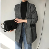 2023 Plaid Double Breasted Pockets Formal Jackets Checkered Winter Spring Women's Blazers Outerwear