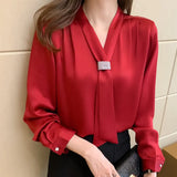 Women Shirts Chiffon Blouses for Women Long Sleeve Shirts Tops Woman Ribbon Blouse Tops Fashion Woman Bow Tie Shirt