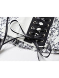 Women Print Blouse Black New Autumn Fashion Single Breasted Shirts And Lace Up Vest Long Sleeve Elegant Vintage Sexy Shirt