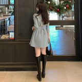 Solid Mini Dress Women Elegant Folds Slim A Line Shirts Dress Office Lady Korean Long Sleeve Simple Casual Vestidos