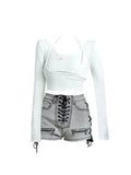 Summer Bandage Sexy Denim Shorts Blue Women Streetwear Jeans Mini High Waist Slim Lace Up Casual Zipper Goth Club