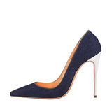 Blue Denim Ladies Pumps 12 cm Shallow Pointed Toe Female High Heels Shoes Women plus size BM004