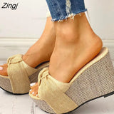 Tied Slip on Leisure Platform Summer Sandals 2023 Wedges High Heels Women Shoes Woman Mules Flip