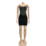 Sexy White Crystal Hot Hot drilling Mini Dress Women Summer Strap Mesh Patchwork Bodycon Glitter Clubwear