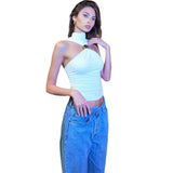 Spring And Summer New Women's Temperament Design Feeling Solid Half-High Collar Sleeveless Vest Slim Slim