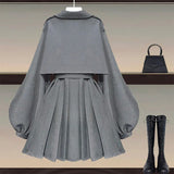 Office Ladies Elegant 2 Piece Sets Women Korean FashionTurn-down Iantern Long Sleeve Trench Coat And Bodycon Pants