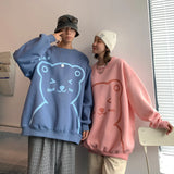 Hoodie Kawaii Cartoon Bear Print Casual O-Neck Pullovers Sweatshirts Autumn Long Sleeve Couple