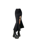 Women's Autumn New High Waist Slim Split Fishtail Skirt Ruffled Mid-Length Bag Hip Skirt Cotton Fashion Casual Skirt Female