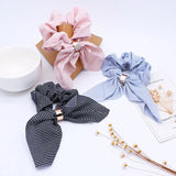 Vintage Striped Bow plaid Scrunchie For Girls Ponytail Holder Elastic Hair Bands ties Rubber Headwear Hair