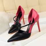 Zingj Korean Version Of Fashion Sweet High Heels Women's High With Shallow Mouth Pointed Head Color Hollow One Word Belt Show Thin Single