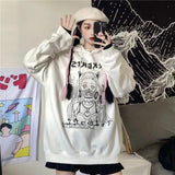 Harajuku Gothic Black Anime Hoodies Women Streetwear Oversized E Girl White Pullovers Autumn Fashion Fleece