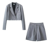 Elegant Ofiice Ladies Tweed White Notched Collar Spring Blazer Za Double Breasted Jacket Women Outerwear Chic Top Crop