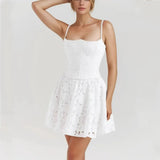 White Doily Pattern Cami Mini Dress-Outfit