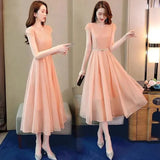 Mid-length Chiffon Short-sleeved Dress with Pearl Belt Showing Thin Ladies Temperament Gentle Wind Chiffon A-line