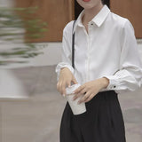 White Shirts Long Sleeve Office Lady Elegant Blouses Korean Fashion Simply Chic Button Up Basic Tops Female 2022