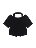 Women Black T Shirts 90s Girls Short Sleeve Sexy Hollow Out Crop Top Aesthetic Casual Vintage Tee Top Summer Streetwear