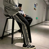 Y2K Striped Joggers Sweatpants Women Button Slit Baggy Wide Leg Pants Streetwear Elastic High Waist Loose Casual