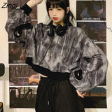Sweatshirt Women Casual Korean Style Spring 2023 New Tie Dye Black Soft Loose All-match Teens Girls Trendy Clothes