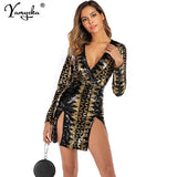 Black Gold Sequins party Dress women Long sleeve Split club Mini summer Dresses bodycon robe femme vintage dress