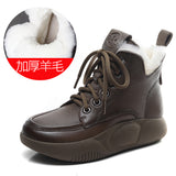 Leather Short Boots Women Winter Flat Bottom With Round Head Real Snow Boots Retro Martin Boots Retro