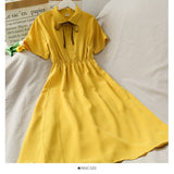 Women Chiffon Bow Solid High Waist Turn-down Collar Preppy Style Kawaii Ulzzang Popular Temperament Girls Summer
