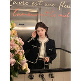 Vintage Jackets Women Black Tweed Cropped Coat Korean Elegant Thicken Single Breasted Blazer Casual Short Outerwear