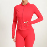 Zingj And Winter Outdoor Running Yoga Coat Women's Standing Collar Zip Sports Quick Dry Tight Long Sleeve Sports Top-Outfit