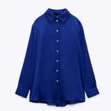 New Women's Autumn Printing Multi-Color Silk Sipping Long-Sleeved Collar Loose Shirt