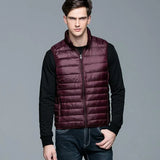 New Winter Men Down Vest Ultra Light 90% White Duck Down Outwear Sleeveless Warm Slim WaistCoat Black Wine