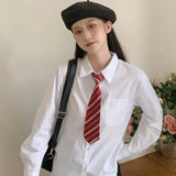 Japanese Women Solid White Shirts Spring Jk Preppy Style Long Sleeve Student Blouse Fashion Button Female Pocket Tops