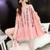 Off-shoulder Short-sleeved Lining T-shirt2023 Korean Version of The Student Loose Large Size Half-sleeved