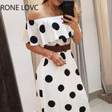 WomenOff Shoulder Polkadot Print Ruffles Maxi Dress Elegant Fashion Chic Party