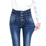 autumn high waist winter warm thick ladies jeans woman button fly legging pencil pants jeans clothes stretch women