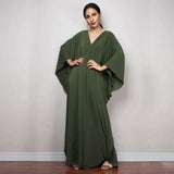 Solid V-neck Batwing Sleeve Plus Size Loose Maxi Dress For Women Summer Beach Wear Kaftan Long Bathing Dresses