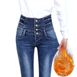 autumn high waist winter warm thick ladies jeans woman button fly legging pencil pants jeans clothes stretch women
