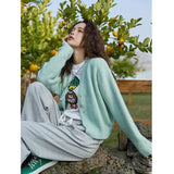 Spring Solid Cardigan for Women Slim Vneck A-straight Knitted Coat Sweet Gentle Single-breasted Korean Sweater