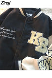 letter towel embroidered jackets coats women street hip-hop trend baseball uniform couple casual loose all-match