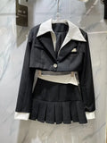 New Arrival Collection Single Diamonds Buttons Blazer High Waist Short Irregular Pleated Skirt Two Piece Set