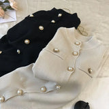Autumn winter Women thick Sweater Pullovers long sleeve button o-neck chic Sweater Female Slim knit top soft