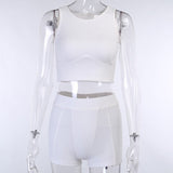 Todos Summer Sports Outfit Women 2 Piece Set Rib Patchwork Crop Tank Slim Short Pants Solid Casual Pajamas