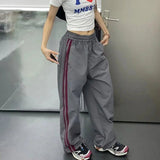 Y2K Striped Sweatpants Women Oversized Cargo Pants Streetwear Baggy Wide Leg Joggers Bf Hip Hop Casual Sports Trousers