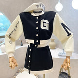 2022 Spring Long Sleeve Stand Collar Gletter Baseballl Jacket Short Skirt Two Piece Set Women Outfits