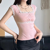 Aesthetic Lace Trim Short Sleeve Tee-Outfit