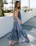 Queens Women Floral Print Sleeveless Beach Camisole Bohemian Maxi Dress Ladies V-neck Polyester Boho Sundress