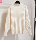 Puff Sleeve Women Fashion Autumn Winter Slim Sweet Sweaters Tops+Woollen Cloth Plaid High Waist Pockets Mini Skirts